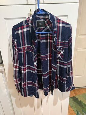 Rails Navy, Red & White Plaid Shirt with Script Logo